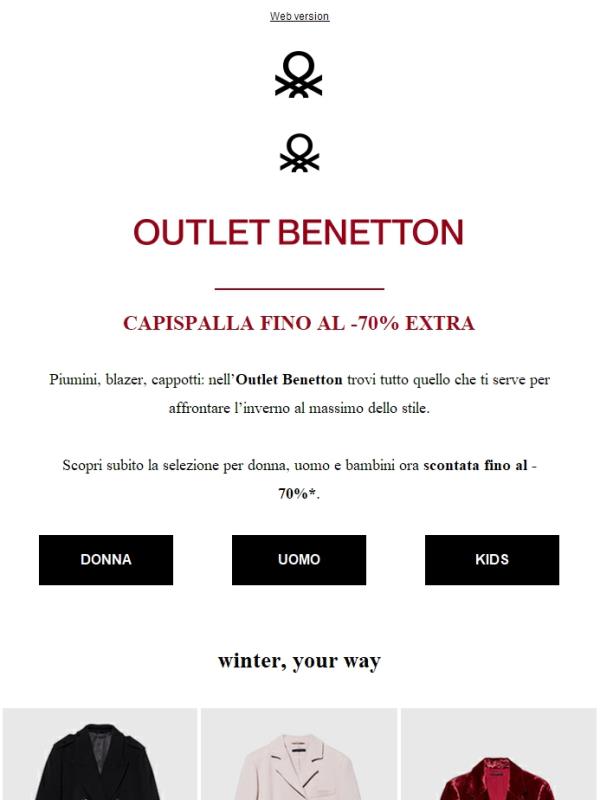 Capispalla invernali: fino al -70% su Outlet Benetton