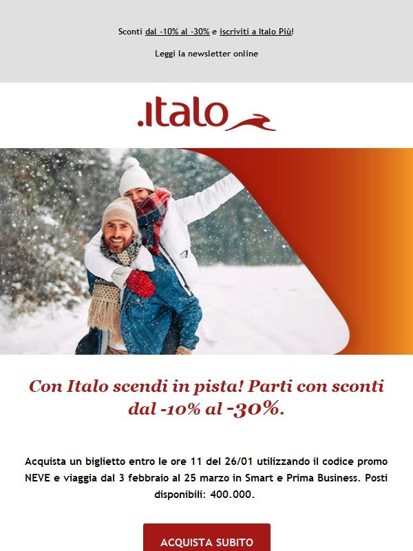 Con Italo scendi in pista! Parti con sconti dal -10% al -30%.