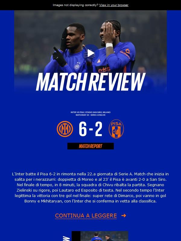 Match review, Inter-Pisa 6-2 | Rimonta show