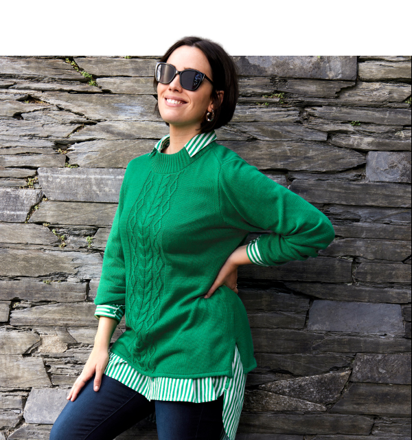 Maglione con maglia intrecciata, colletto alto e maniche lunghe