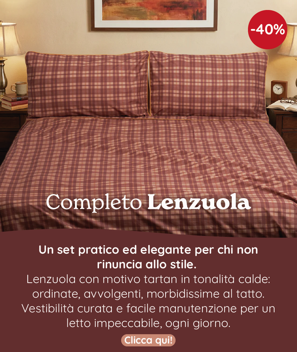 Completo Lenzuola in Percalle di Cotone Stampa a Quadri - Silene