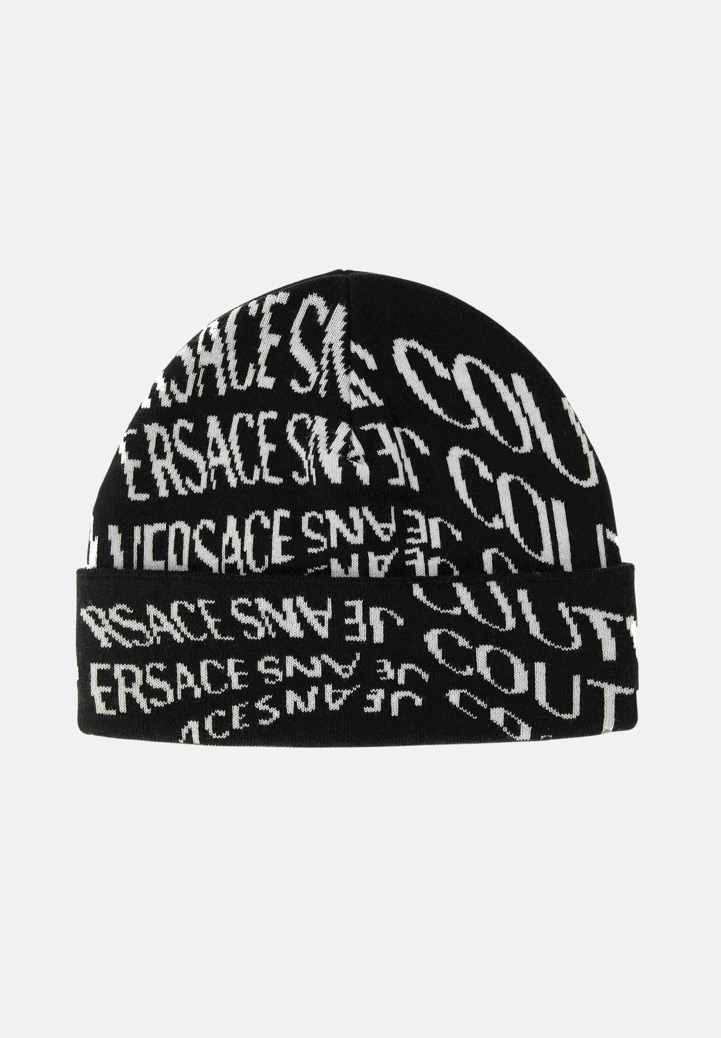 Image of VERSACE JEANS COUTURE Berretto di lana nero da uomo con fantasia logo