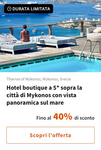Hotel boutique a 5* sopra la città di Mykonos con vista panoramica sul mare