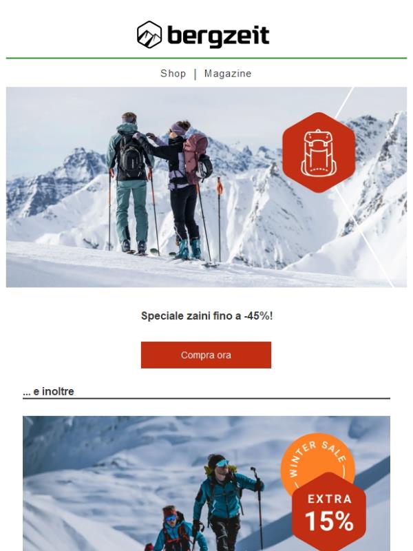 Ultimo giorno extra 15% e speciale zaini