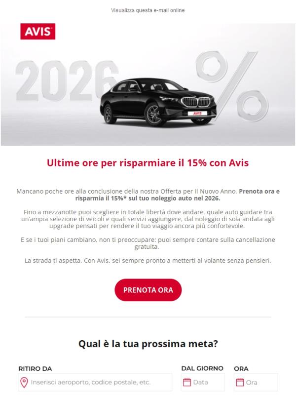 L'offerta Avis 15% di sconto sta per scadere