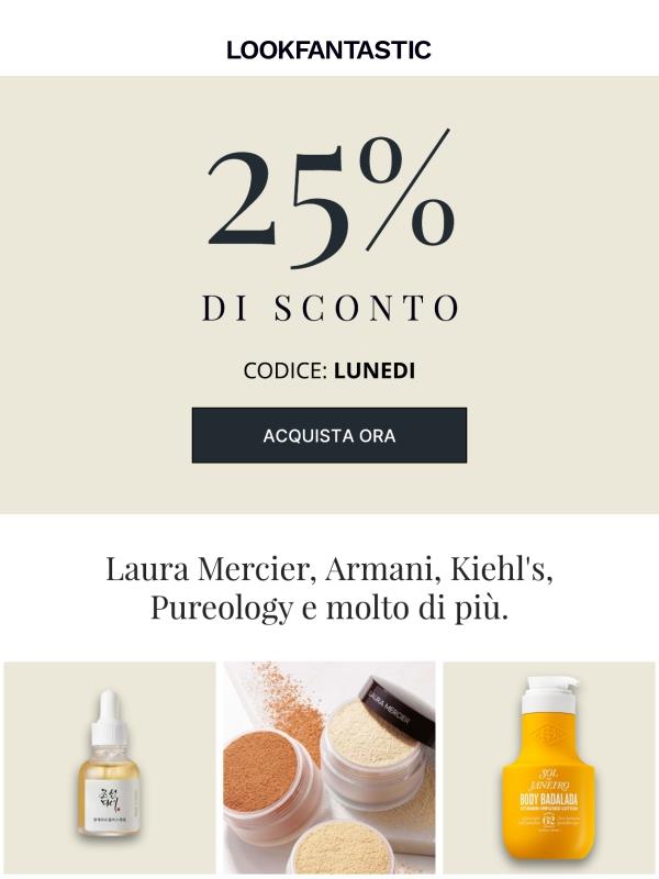 25% di sconto per iniziare la settimana