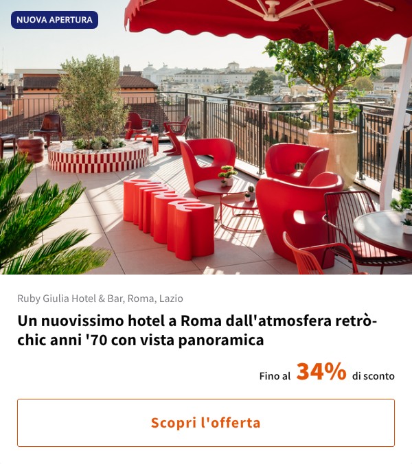 Un nuovissimo hotel a Roma dall'atmosfera retrò-chic anni '70 con vista panoramica