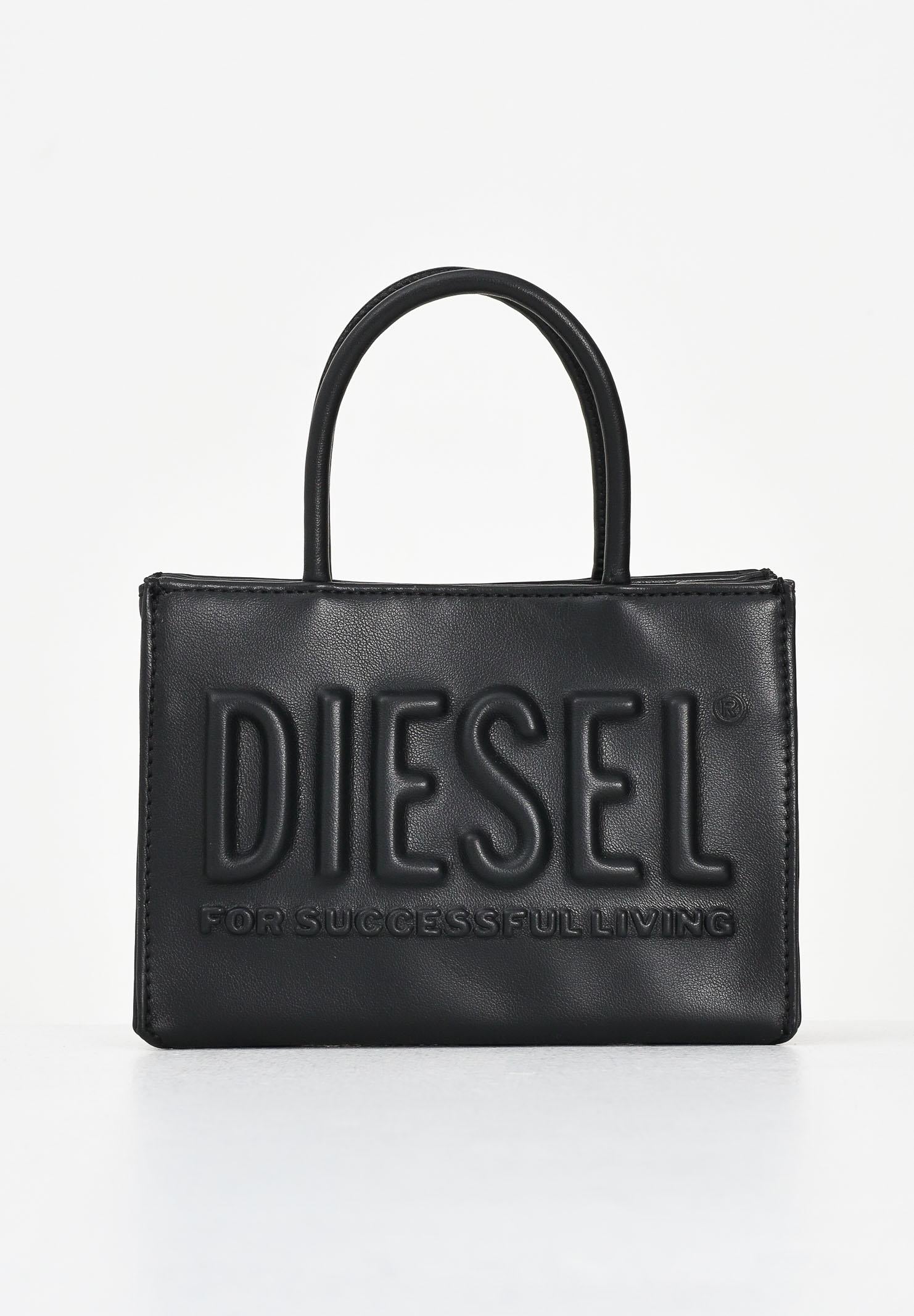 Image of DIESEL Borsa a mano nera da donna con logo in rilievo