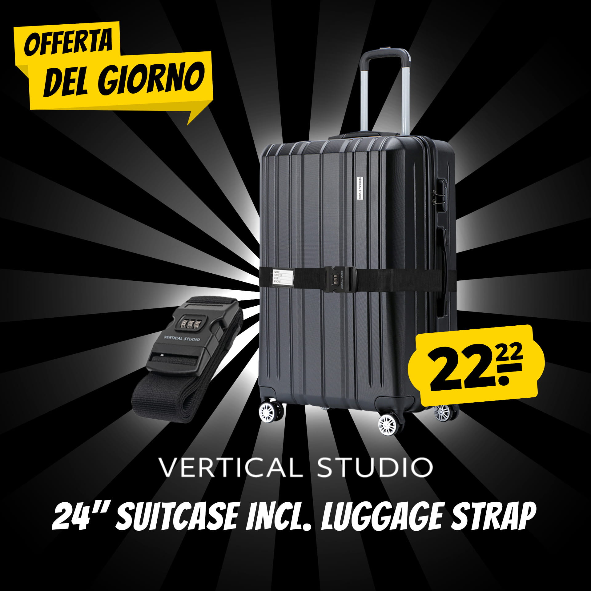 vertical studio silkstroem 24 valigia nero con cinghia per bagagli gratuita
