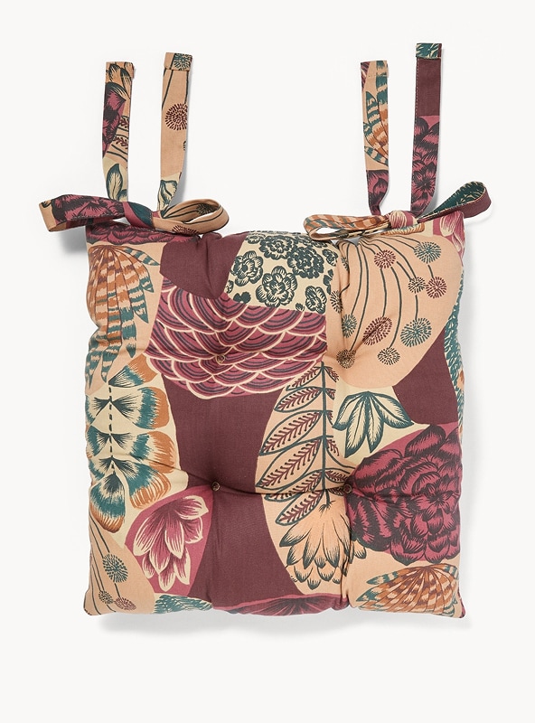 Cuscino da sedia con lacci in panama di cotone con stampa cactus