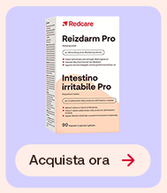 Integratore Redcare Reizdarm Pro per l&rsquo;intestino irritabile con confezione e pulsante &ldquo;Acquista ora&rdquo;.