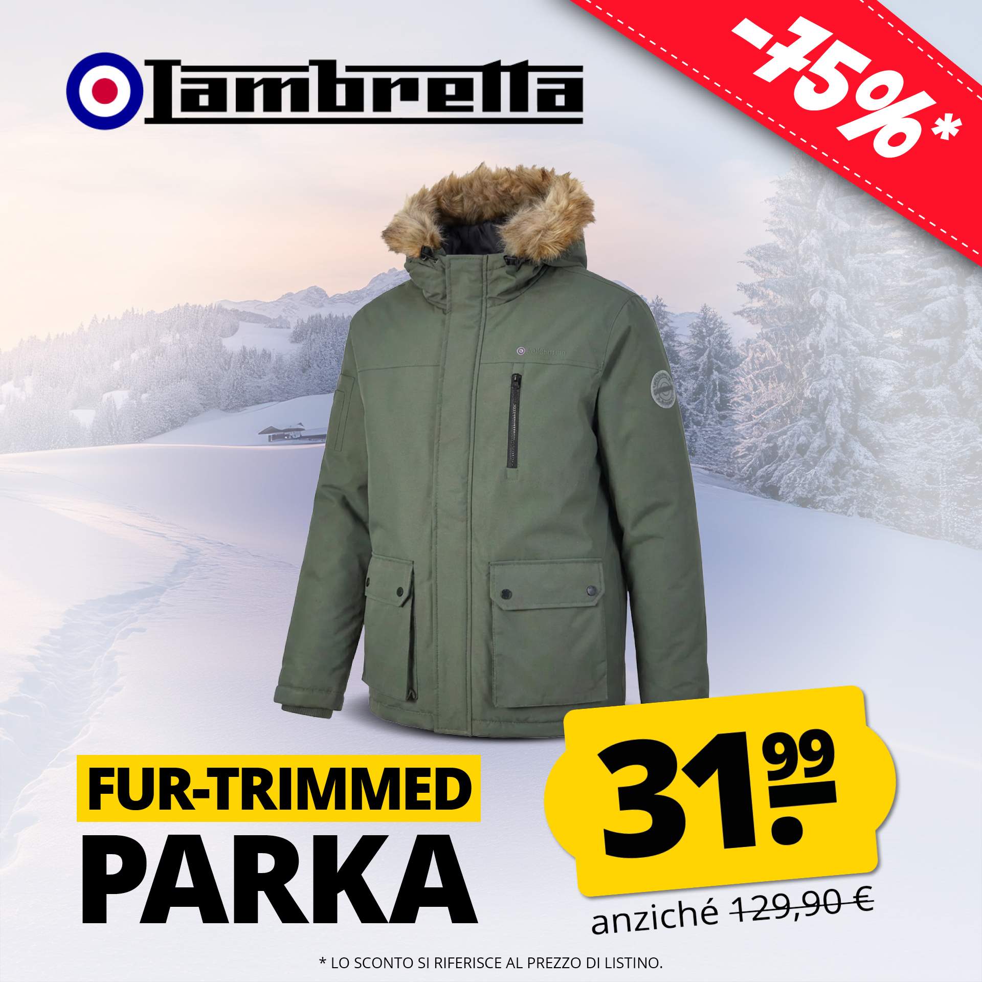 lambretta parka con collo inpelliccia uomo giacca invernale
