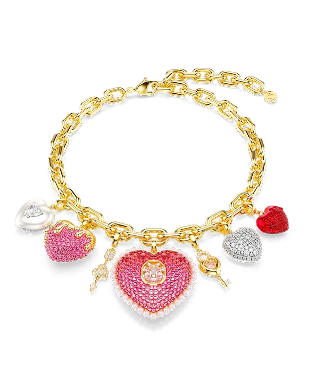 Collana Idyllia, Taglio misto, Cuore, Chiave, Multicolore, Placcato color oro