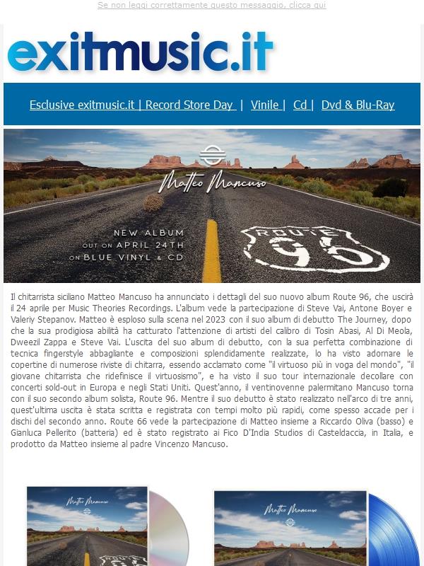 Matteo Mancuso 'Route 96 ' preordina ora il nuovo album @exitmusic.it