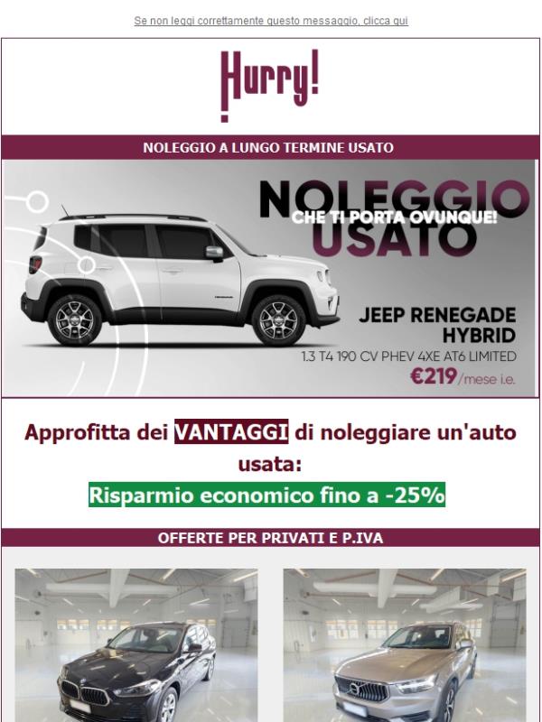 💲FINO al -25% sul NOLEGGIO DI UN' AUTO USATA🚘: Renegade, Smart Fortwo, X2, e tante altre!