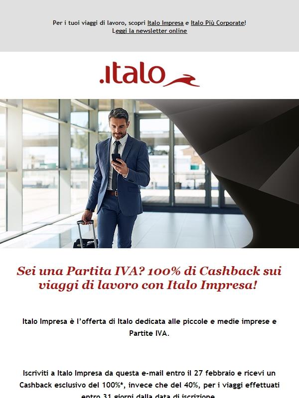 100% di Cashback sui tuoi viaggi di lavoro con Italo Impresa!