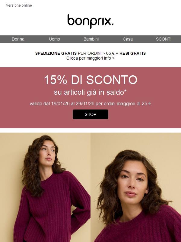 Scade domani: -15% extra sui SALDI