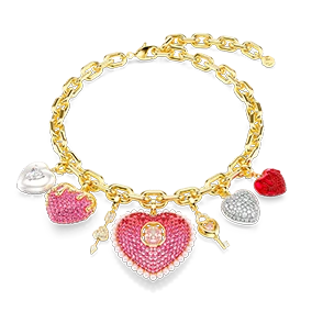 Collana Idyllia, Taglio misto, Cuore, Chiave, Multicolore, Placcato color oro
