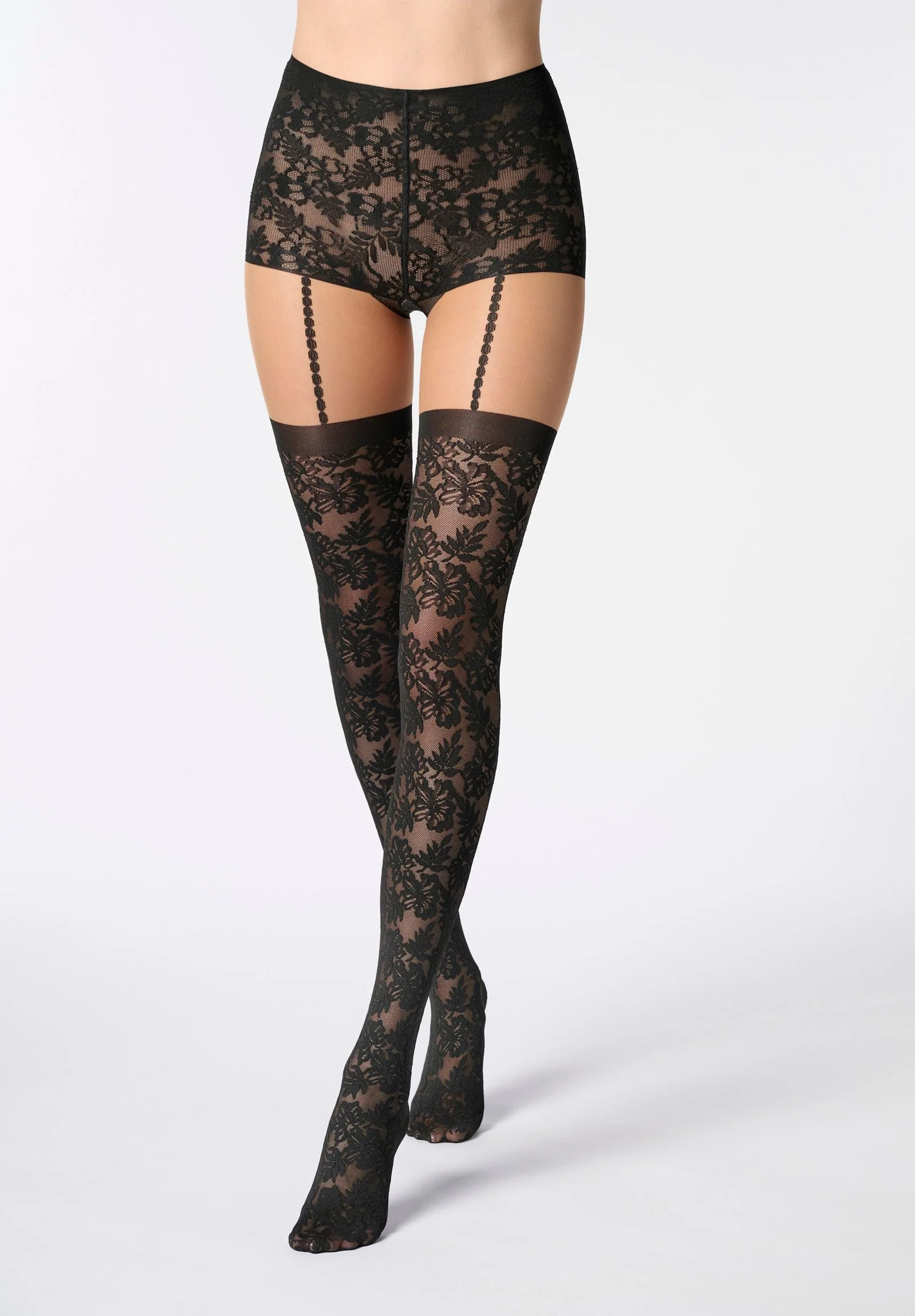 Image of Collant effetto Reggicalze con Culotte Desire Lace 40 - Nero