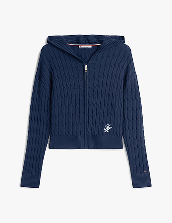 Pullover in maglia con cappuccio e zip