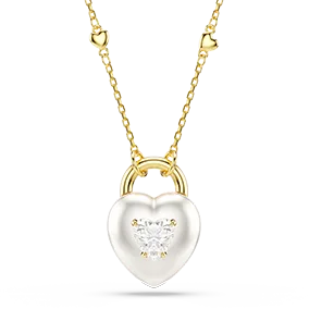 Pendente Idyllia, Taglio misto, Cuore, Bianco, Placcato color oro