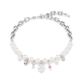 Collana Idyllia, Crystal Pearl, Taglio misto, Bianca, Placcato rodio