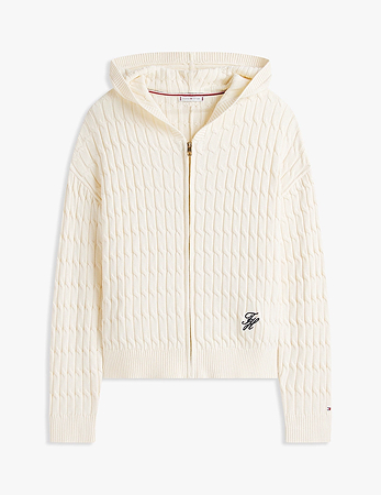 Pullover in maglia con cappuccio e zip