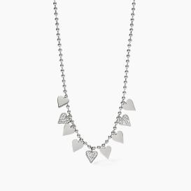 STYLE COLLECTION  STYLE 18  Girocollo con catena a sfere e ciondoli cuore in acciaio e cristalli