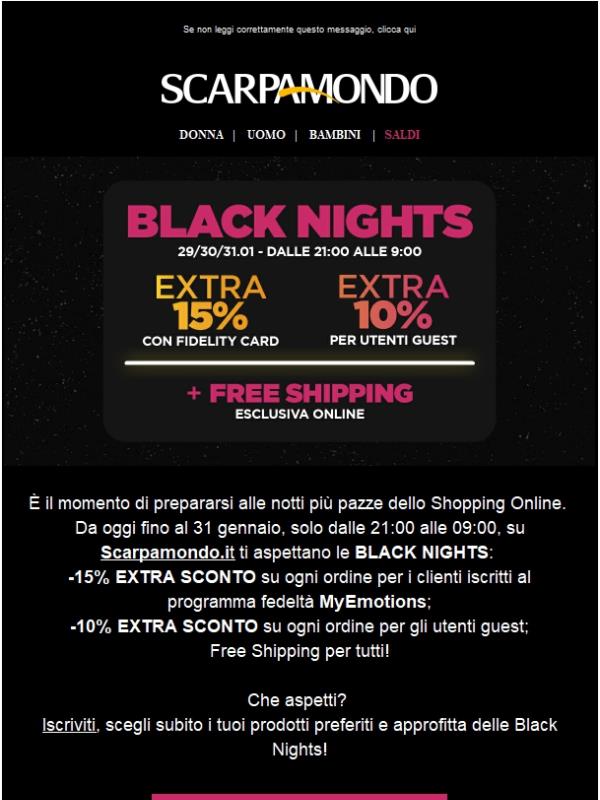 Black Nights: 15%EXTRA + spedizione gratis dalle 21:00 alle 9:00. 🌜