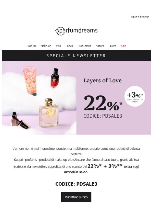 22% di sconto + 3% extra sugli articoli in saldo