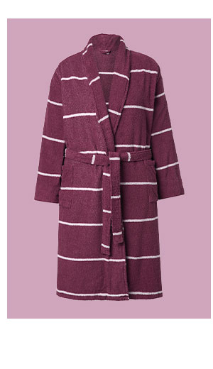Accappatoio in spugna con righe, colletto a scialle e maniche lunghe