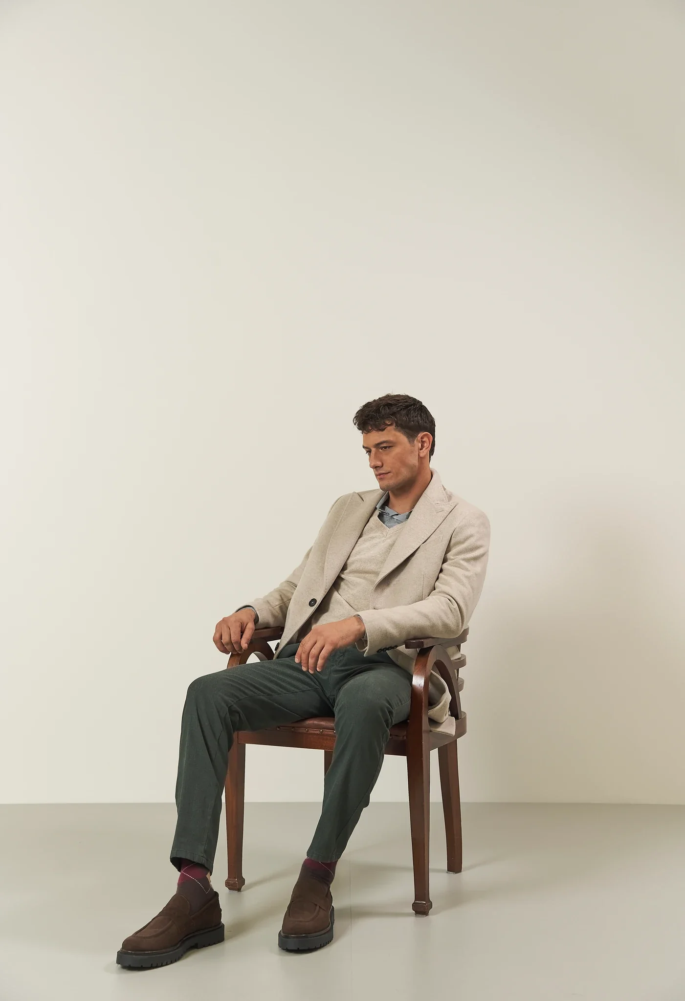 Image of Cappotto naturale misto cashmere punte lancia