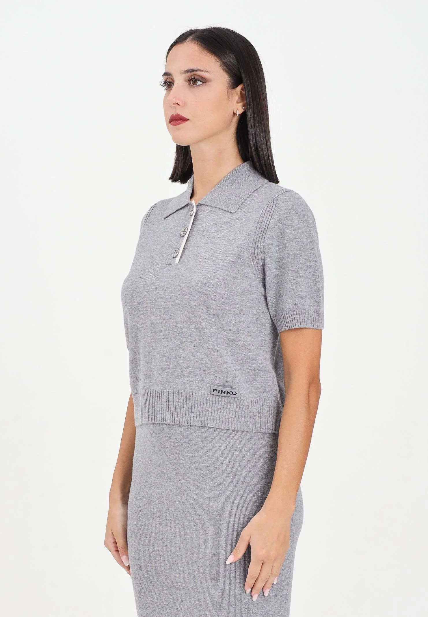 Image of PINKO Maglia a manica corta grigia da donna stile polo