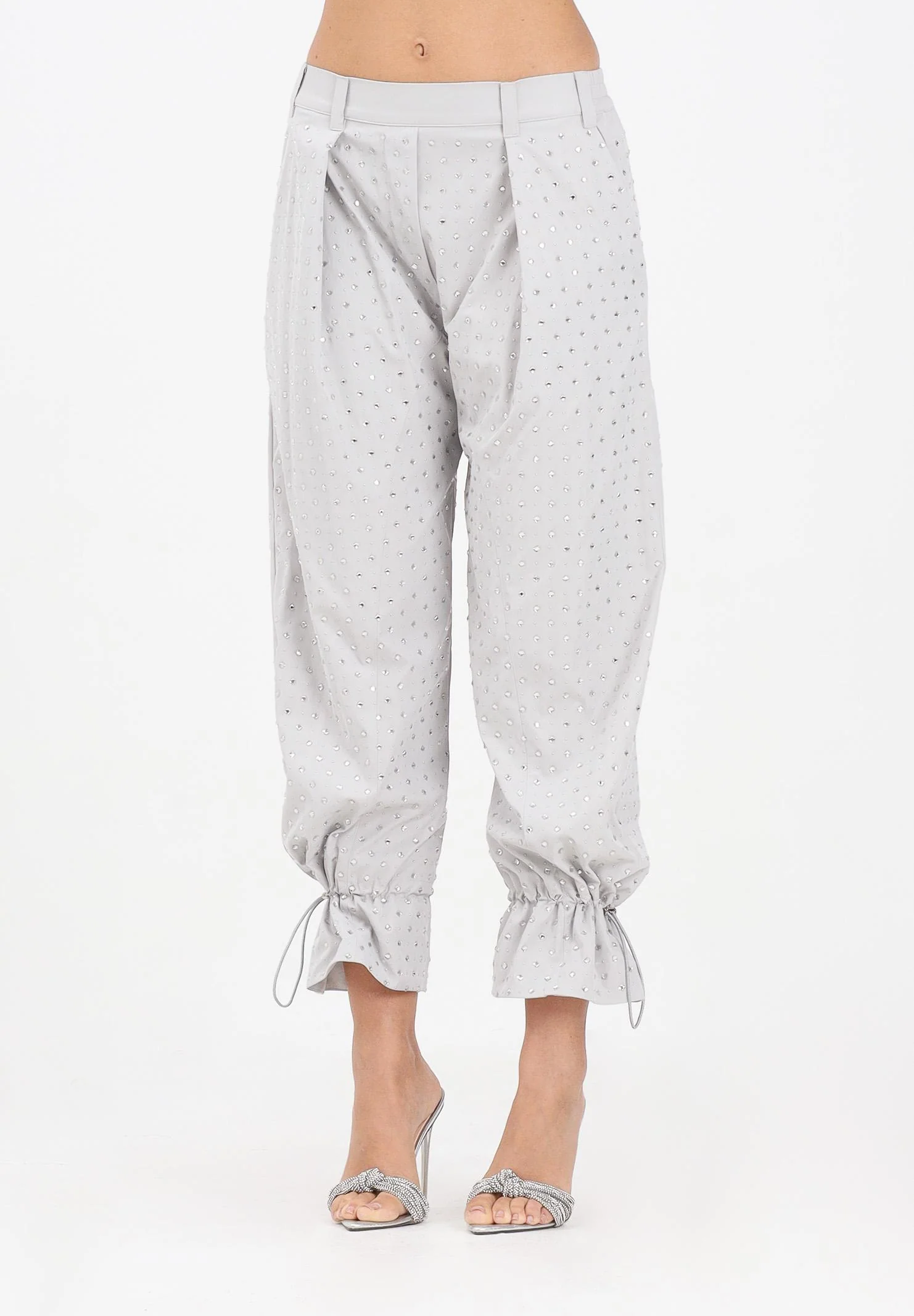 Image of PINKO Pantalone grigio da donna con strass e borchie