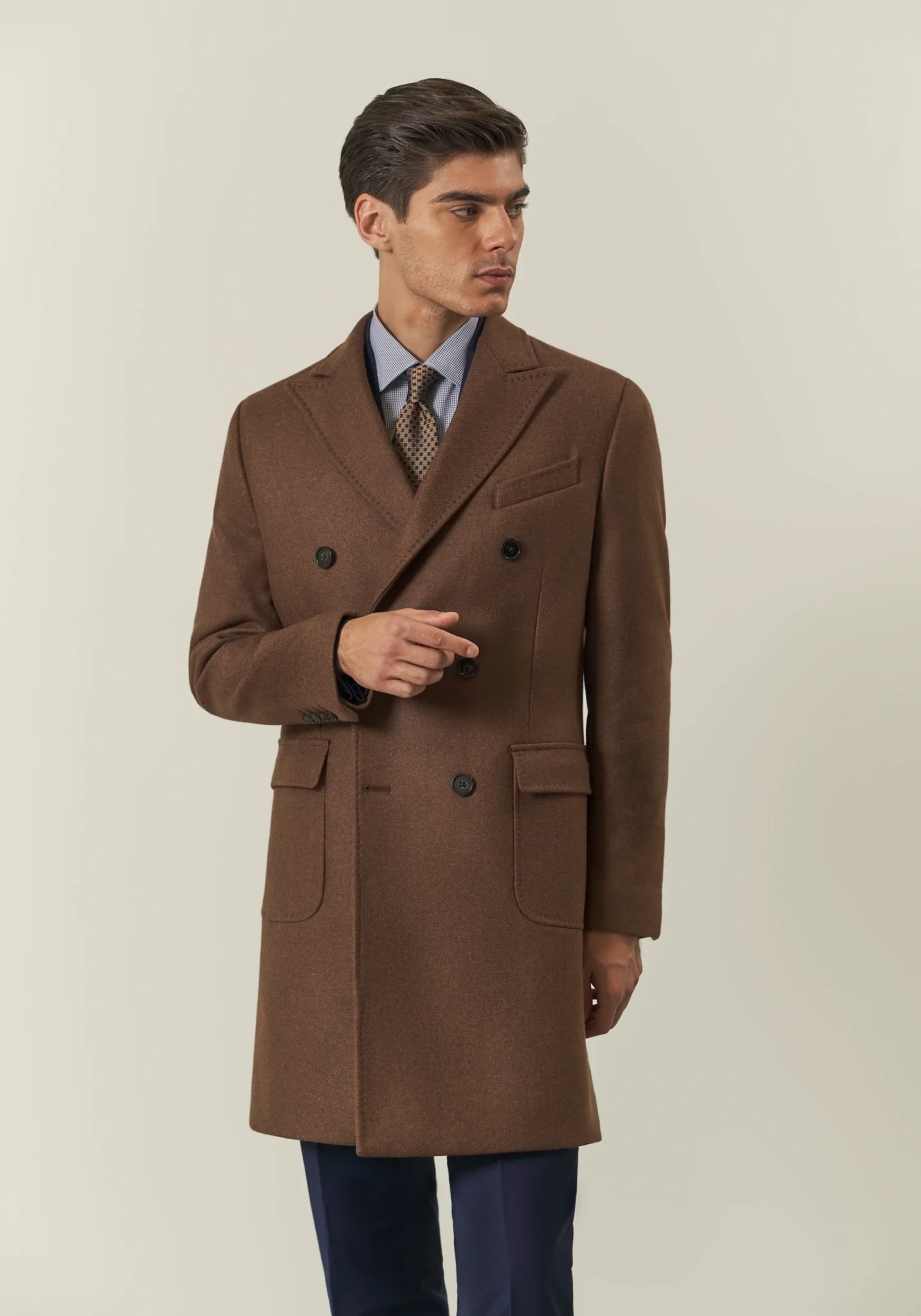 Image of Cappotto tabacco doppiopetto misto lana