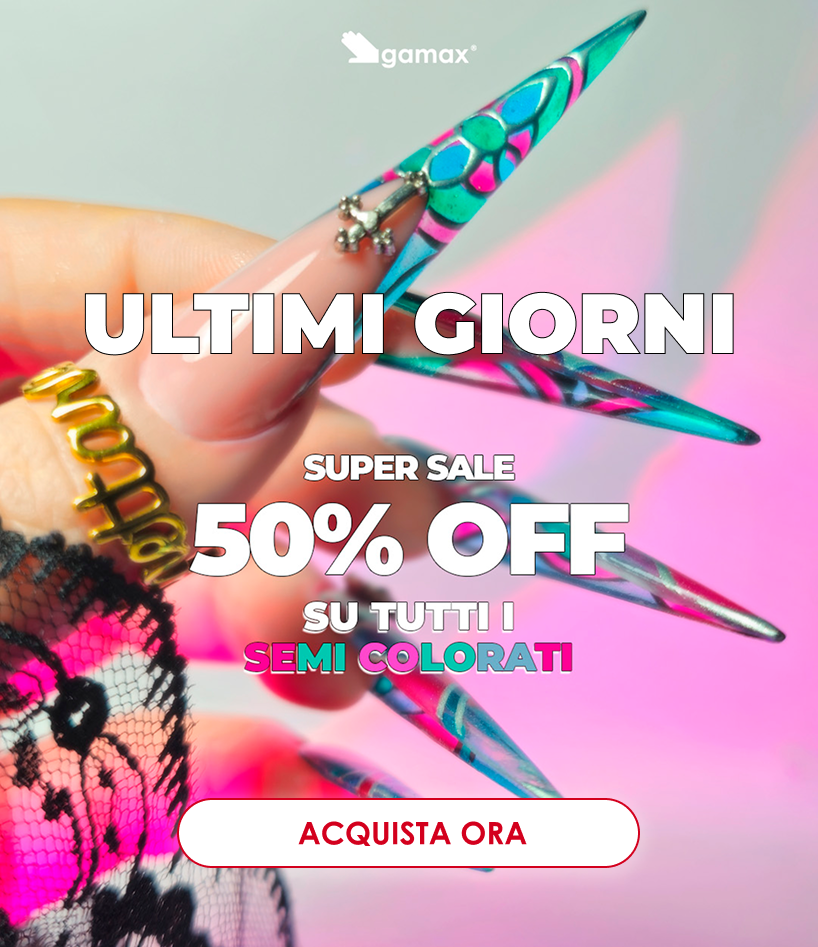 Ciao Cara, questa settimana c'è un'offerta che non puoi perdere.   Tutti i semipermanenti colorati Gamax sono al 50% di sconto. Tutti. Zero esclusi.   Rossi, rosa, nude, glitter, pastello, bordeaux, blu. Ogni colore che vedi nel catalogo è a metà prezzo.   Hai 7 giorni per fare scorta.   Che tu voglia riempire la tua collezione, provare nuance che non hai mai osato o semplicemente riordinare i colori che usi di più, questo è il momento giusto.