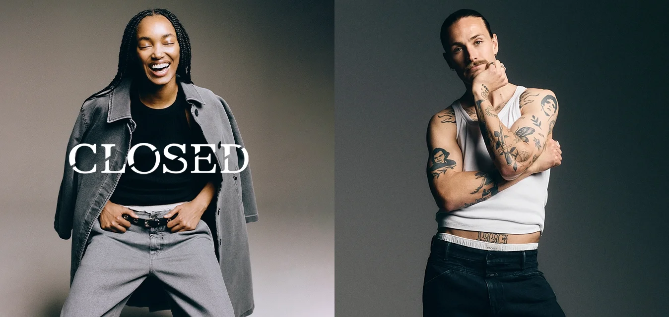 Due persone in un'immagine divisa: a sinistra, una persona con un cappotto grigio oversize e una maglia nera, con capelli intrecciati; a destra, una persona con una canotta bianca e tatuaggi.