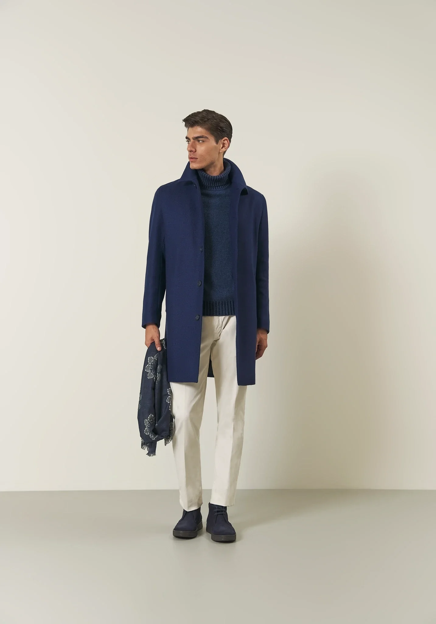 Image of Cappotto car coat bluette misto lana