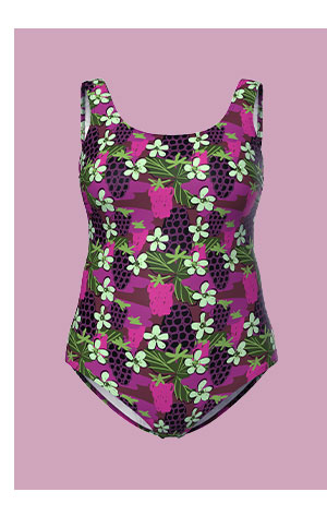 Costume da bagno senza coppe con fiori e scollo rotondo