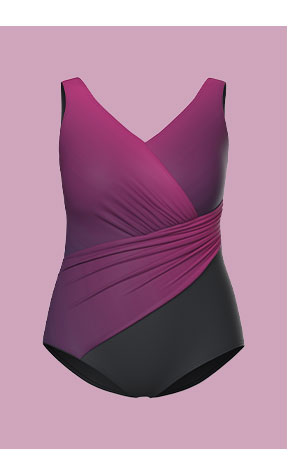 Costume da bagno con texture, drappeggio, gradiente di colore e coppe morbide