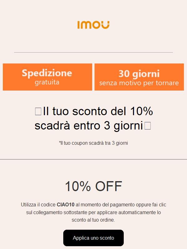 ⏳ Ultimi 3 giorni: il tuo sconto del 10% sta per scadere!