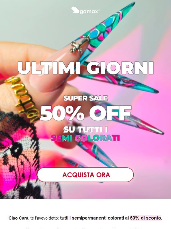 🥶 😓 Ultimi giorni per il -50% sui semipermanenti colorati!