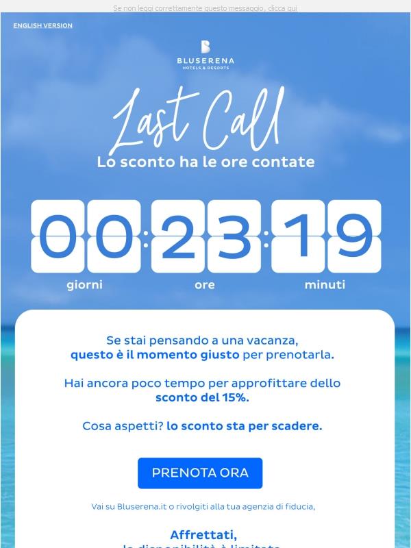 Il tuo sconto 15% scade domani