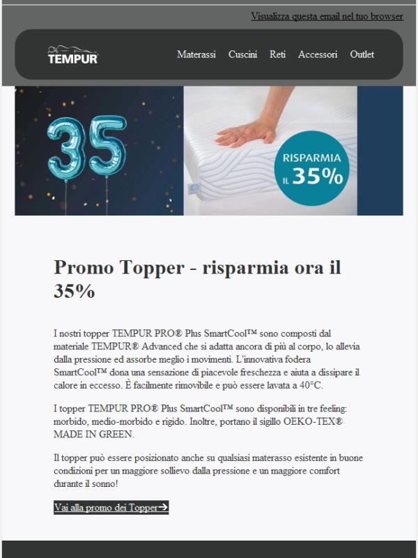 Approfitta della nostra promozione Topper TEMPUR®