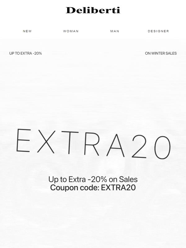 EXTRA20: Fino all'extra -20% sui prodotti in saldo fino al -50%