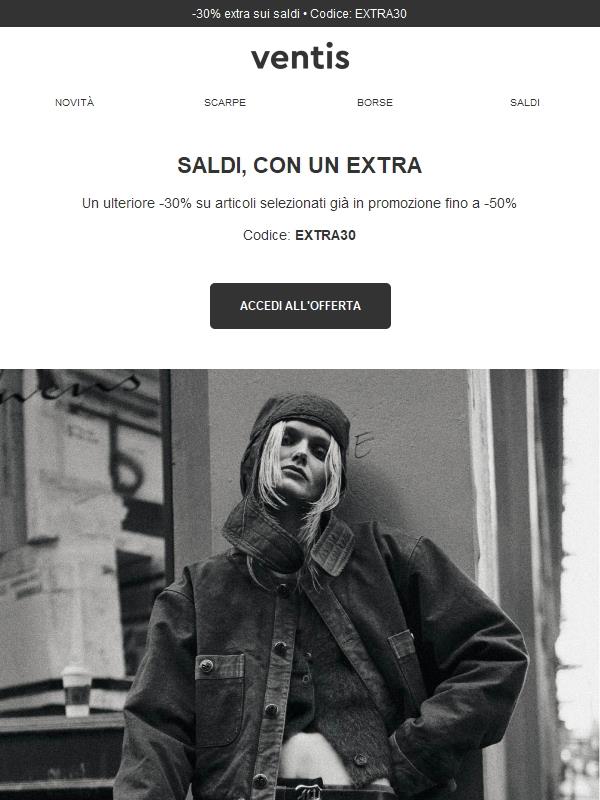 Saldi fino al -50% + extra -30%