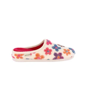 Grunland Pantofola Ciabatta Donna in Feltro Fantasia Fiori Panna