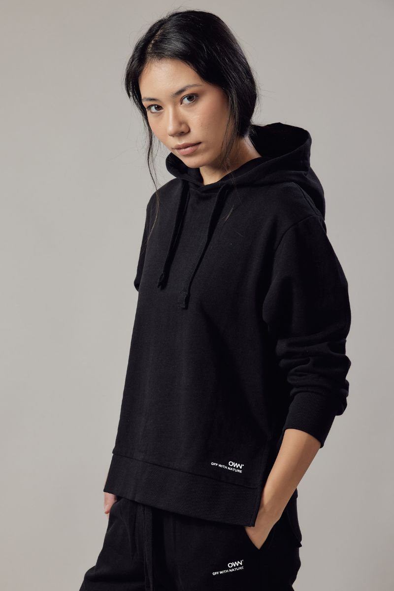 Felpa Felpata con Cappuccio e Spacchi Laterali