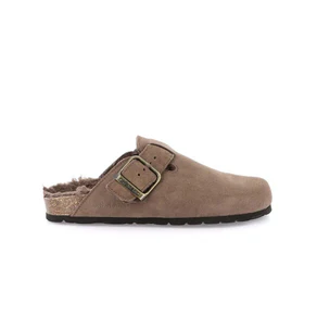Grunland Pantofola Sabot Donna in Camoscio Tortora con Fodera Peluche
