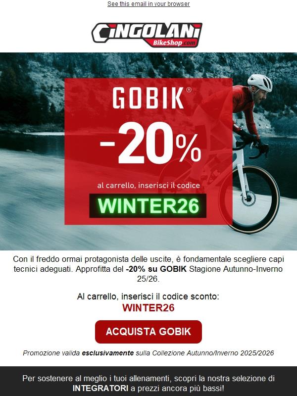❄️-20% su abbigliamento GOBIK invernale!